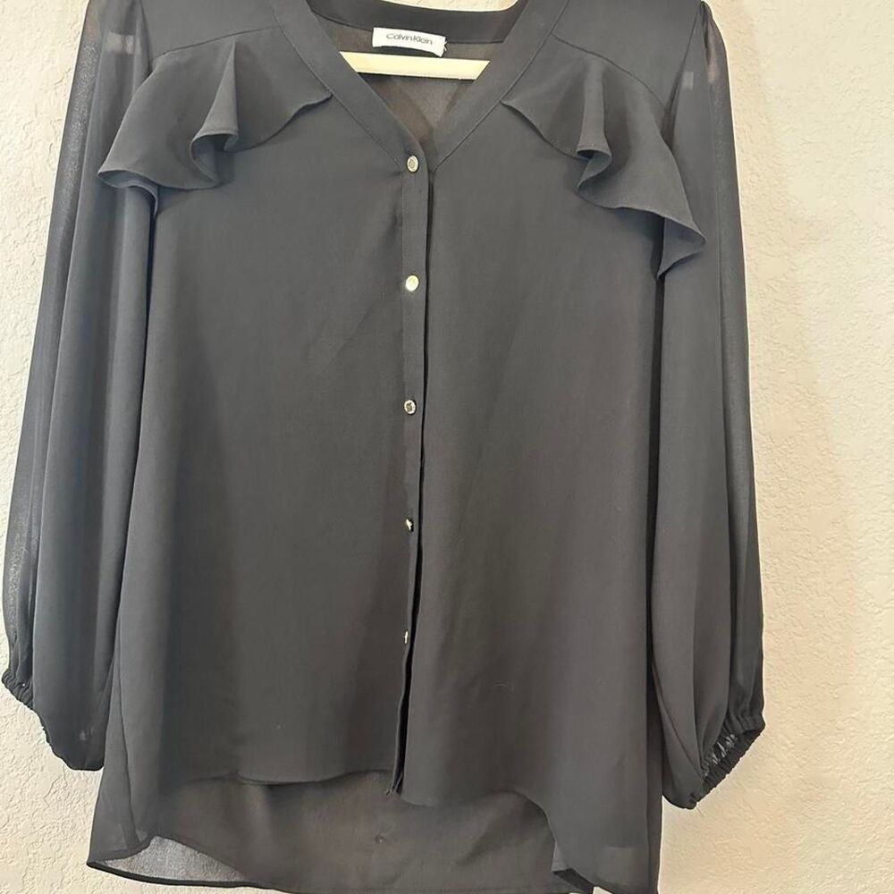 Calvin-klein Women's Black and Grey Blouse